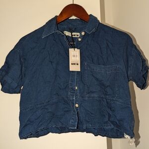 NWT topshop denim jeans crop blouse buttons shirt